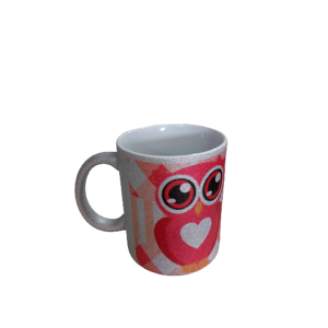 Caneca de Porcelana com Glitter- Coruja e Love