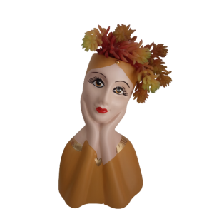 Cachepot Moça De Cerâmica Bege