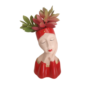 Cachepot Moça De Cerâmica Vermelha