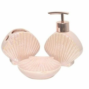 Kit De Banheiro Ariel Modelo Conchas - Com 3 Peças Rosa
